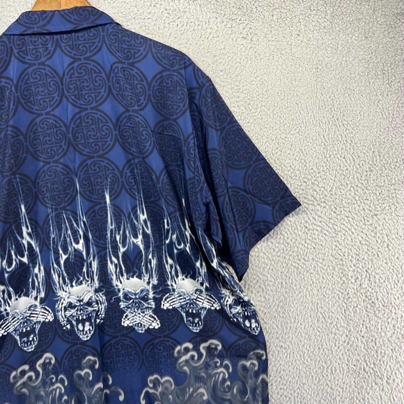 Vintage Amplify Skull Flames Shirt Men's Extra Large Blue Button All over Y2K - Picture 7 of 9